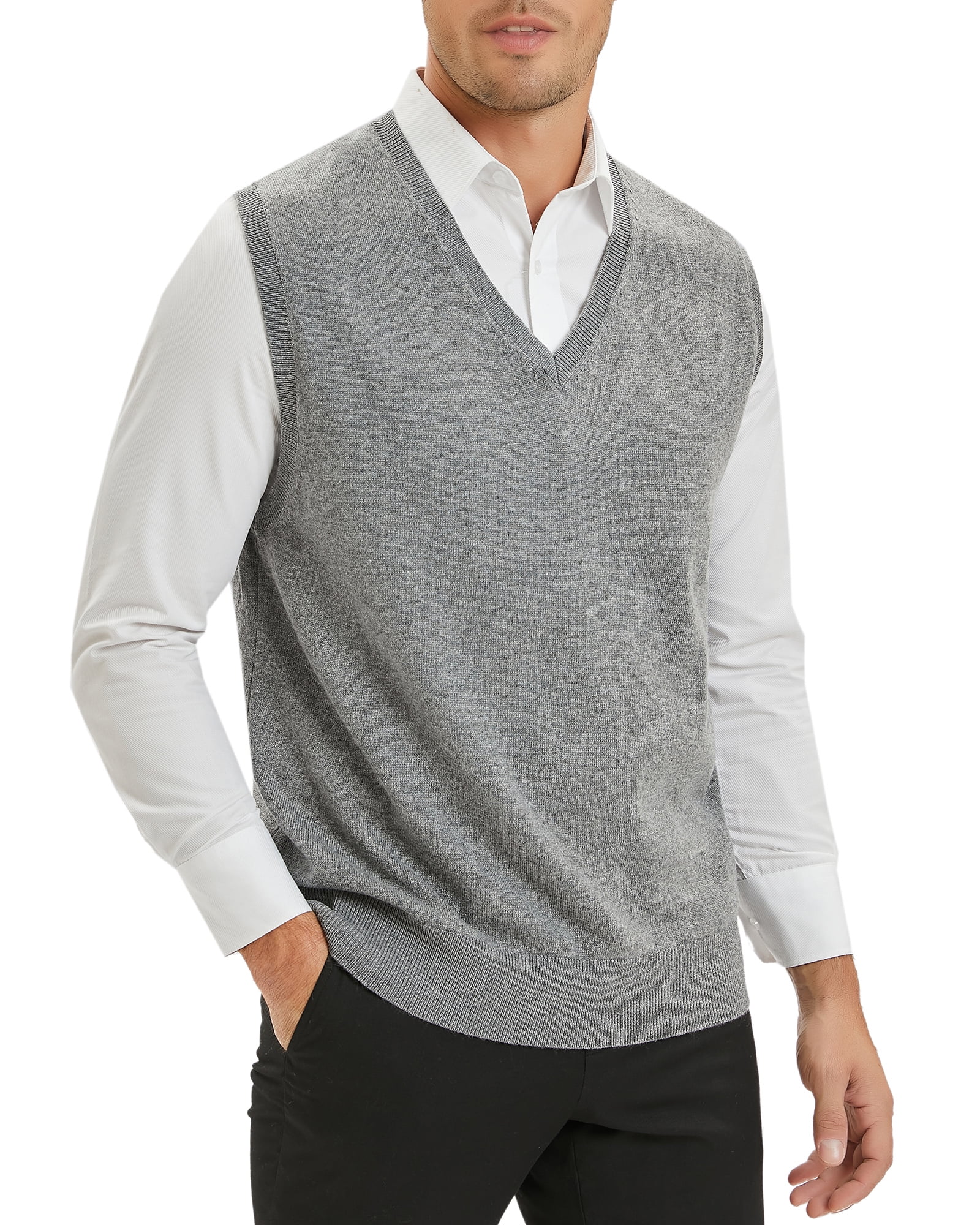 Kallspin Men's Vest Sweater Wool Blend Lightweight V Neck Sleeveless ...