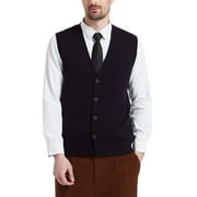 Kallspin Mens Vest Sweater Wool Blended V Neck Sleeveless Button Cardigan SweaterBlack,3X-Large,Tall