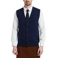 thumbnail image 1 of Kallspin Men's Vest Sweater Wool Blended V Neck Sleeveless Button Cardigan Sweater(Blue,X-Large,Tall), 1 of 8