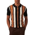 thumbnail image 1 of Kallspin Men's Vintage Knit Polo Shirt Short Sleeve Striped Button Down Knitting Golf Shirts(Black,Small), 1 of 7