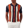 thumbnail image 1 of Kallspin Men's Vintage Knit Polo Shirt Short Sleeve Striped Button Down Knitting Golf Shirts(Navy Blue,3X-Large), 1 of 7