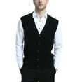 thumbnail image 1 of Kallspin Men's Wool Blend Cable-Knit V Neck Sleeveless Cardigan Vest Sweater(Black,2X-Large), 1 of 5
