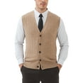 thumbnail image 1 of Kallspin Men's Wool Blend Cable-Knit V Neck Sleeveless Cardigan Vest Sweater(Coffee,3X-Large,Tall), 1 of 8