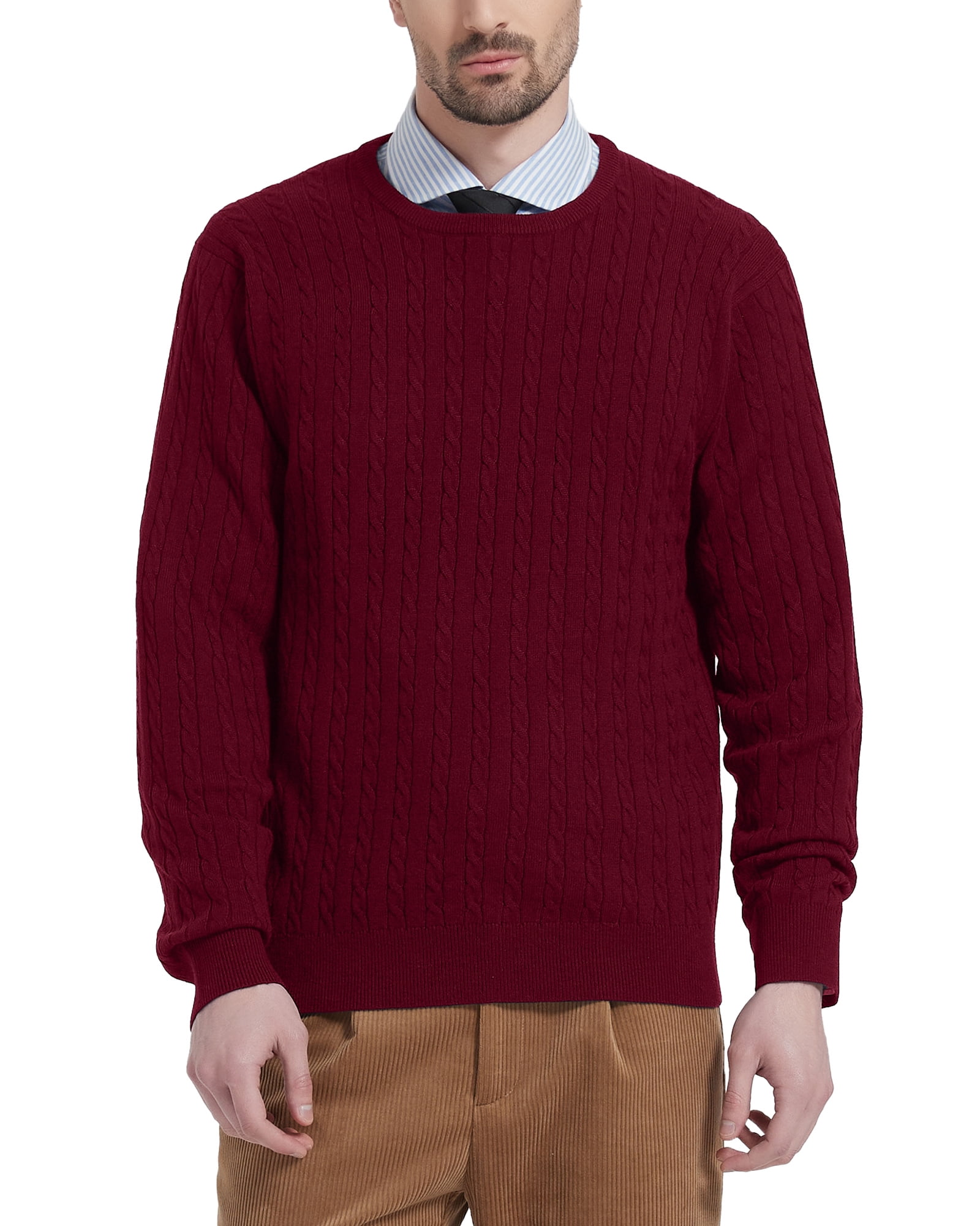 Kallspin Men's Wool Blend Crew Neck Cable-Knit Pullover Sweaters ...