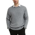 thumbnail image 1 of Kallspin Men’s Wool Blend Crew Neck Cable-Knit Pullover Sweaters (Light Grey, Medium), 1 of 5