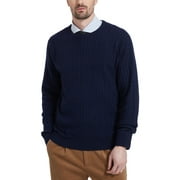 Kallspin Men’s Wool Blend Crew Neck Cable-Knit Pullover Sweaters (Navy Blue, Large)