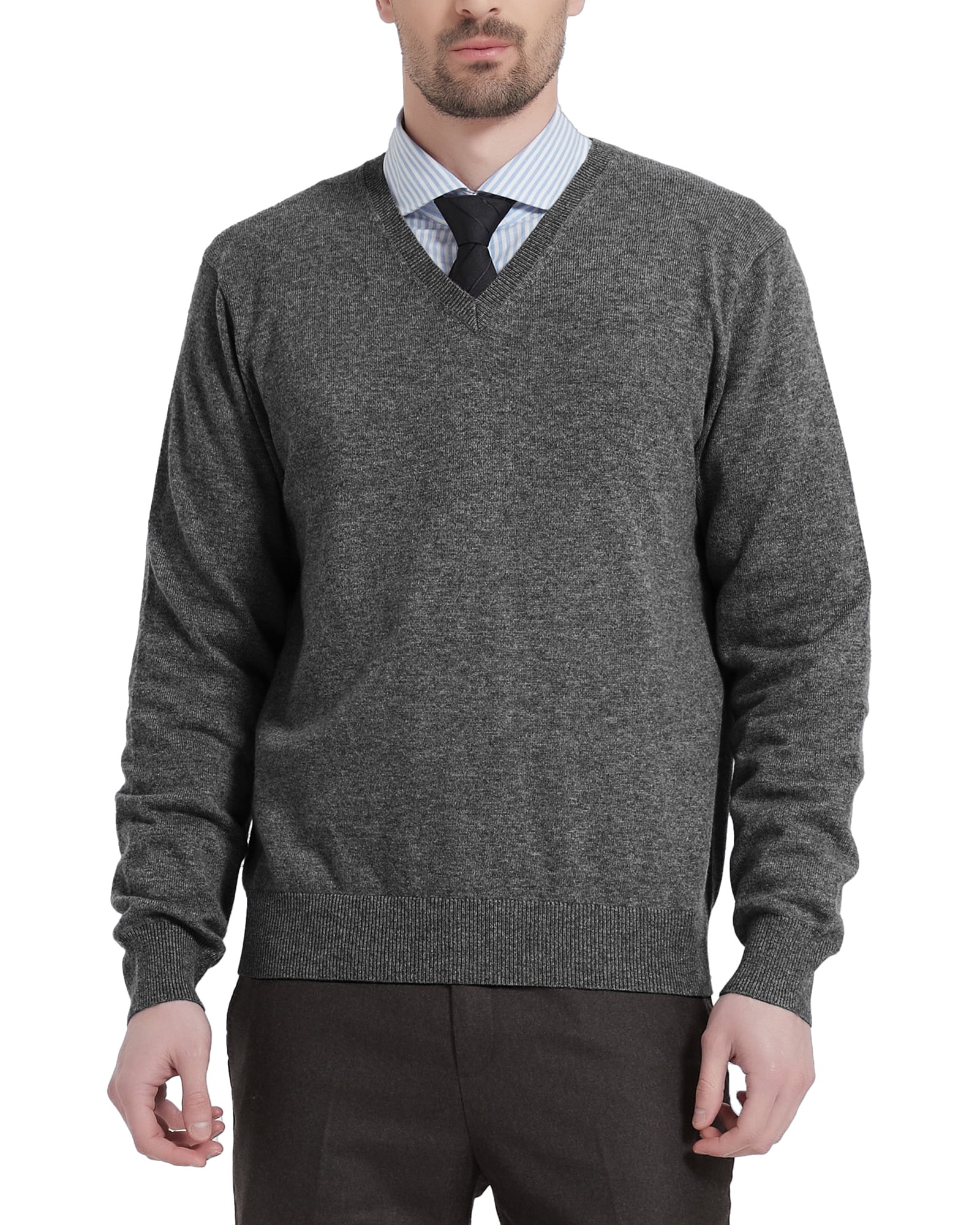 Kallspin Men s Wool Blend Relaxed Fit V Neck Long Sleeve Pullover Sweaters Charcoal 4X Large