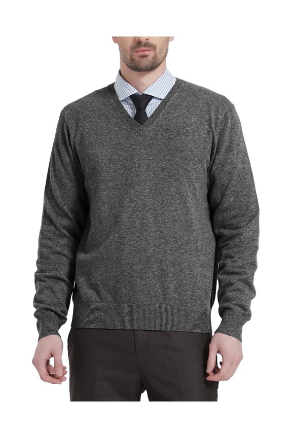 Menโs Wool Blend Relaxed Fit V-Neck Long Sleeve Pullover Sweaters(Charcoal, Large)