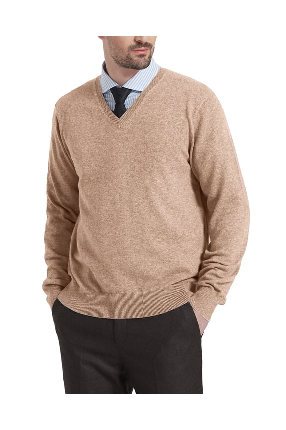 Men’s Wool Blend Relaxed Fit V-Neck Long Sleeve Pullover Sweaters(Coffee, 2X-Large,Tall)