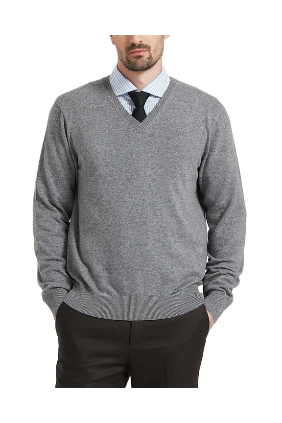 Men’s Wool Blend Relaxed Fit V-Neck Long Sleeve Pullover Sweaters(Light Grey, 2X-Large)