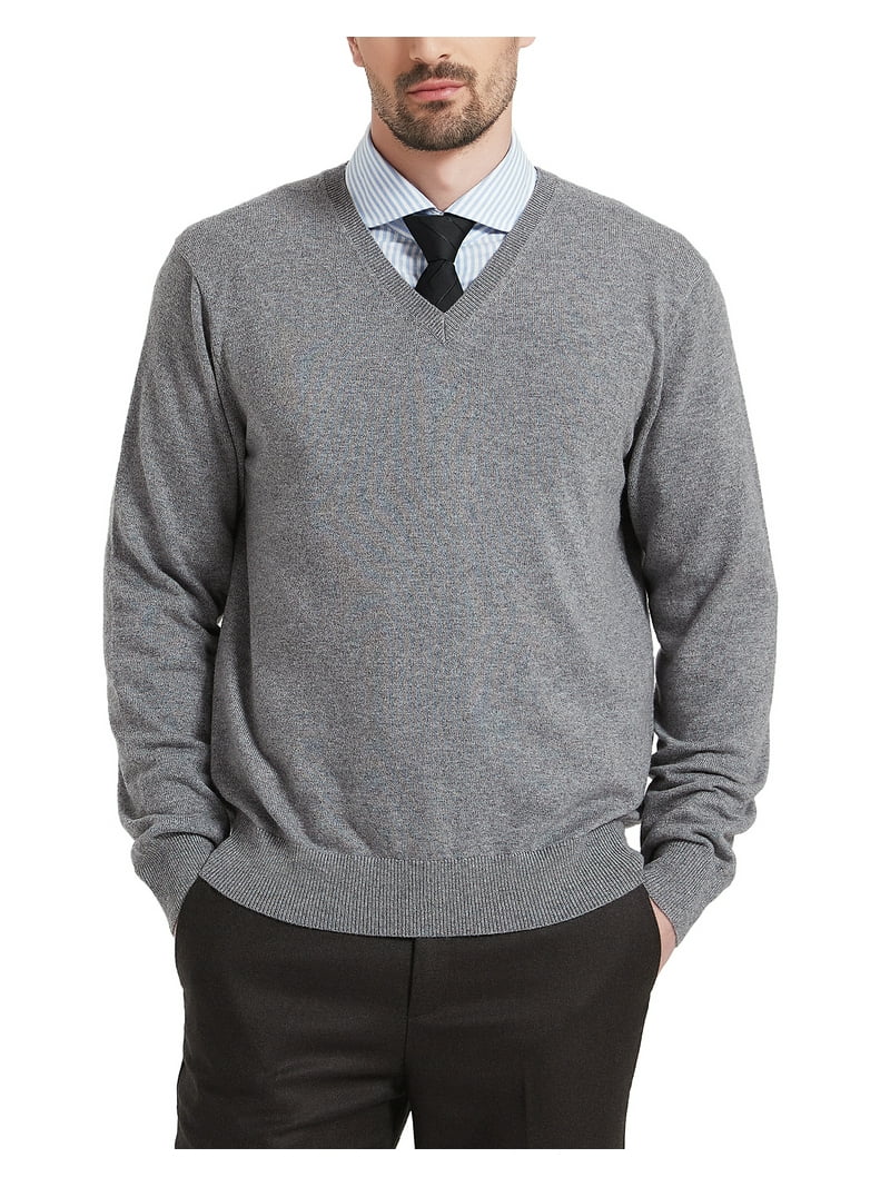 Kallspin Men's Wool Blend V-Neck Pullover, Relaxed Fit, Long