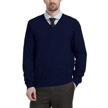Kallspin Men’s Wool Blend Relaxed Fit V-Neck Long Sleeve Pullover Sweaters(Navy Blue, 3X-Large,Tall)