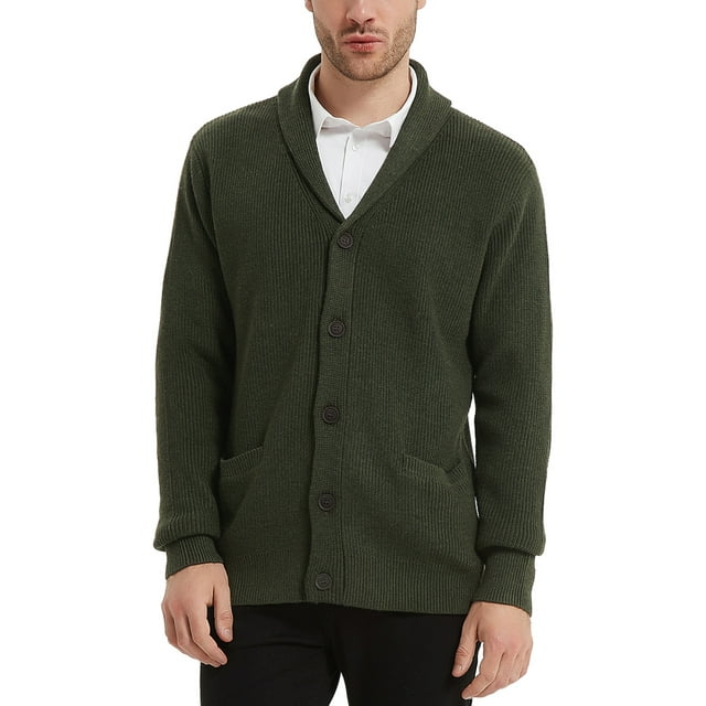 Kallspin Men's Wool Blend Shawl Collar Cardigan Sweater Button Down ...