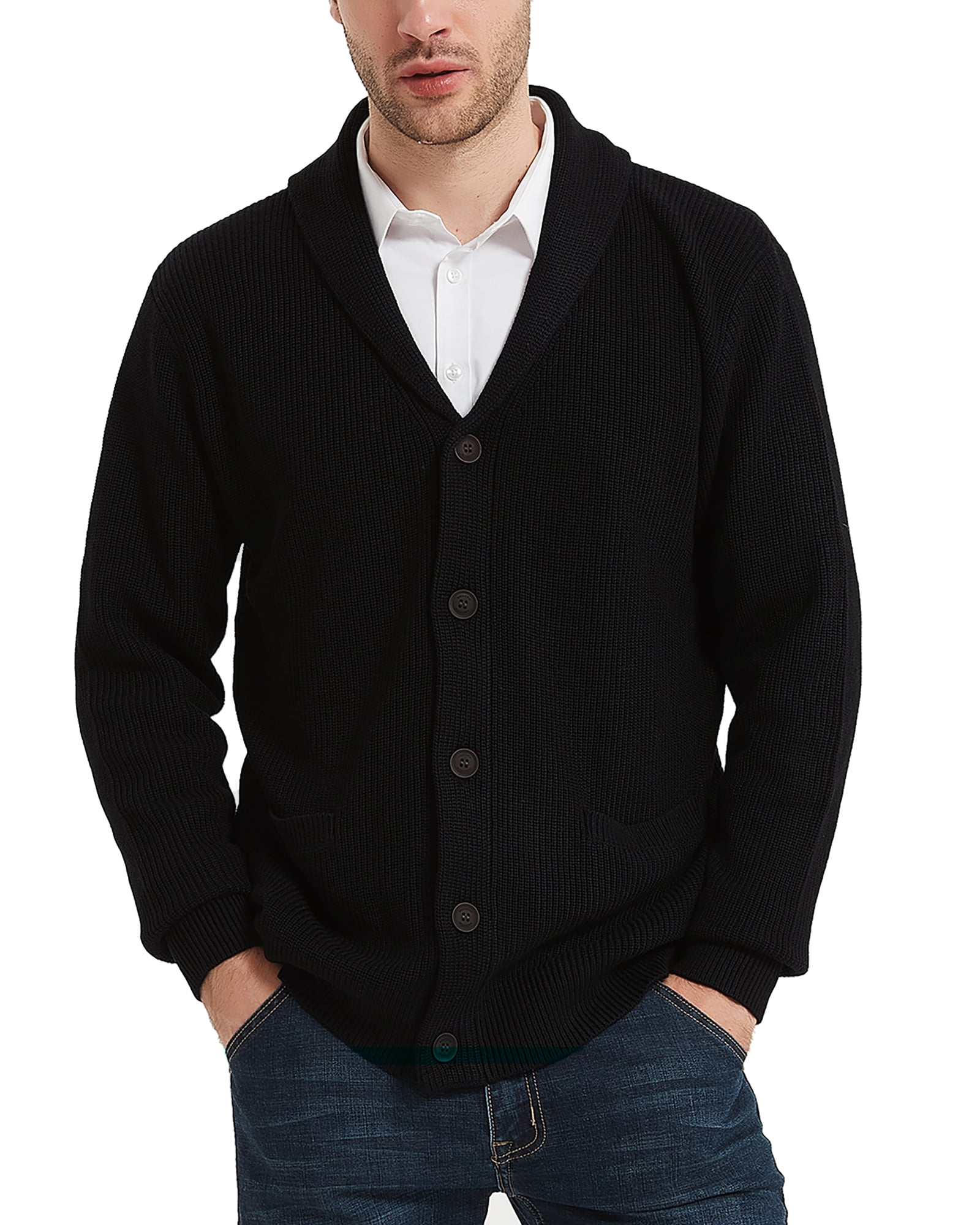 shawl collar button front cardigan sweater for men