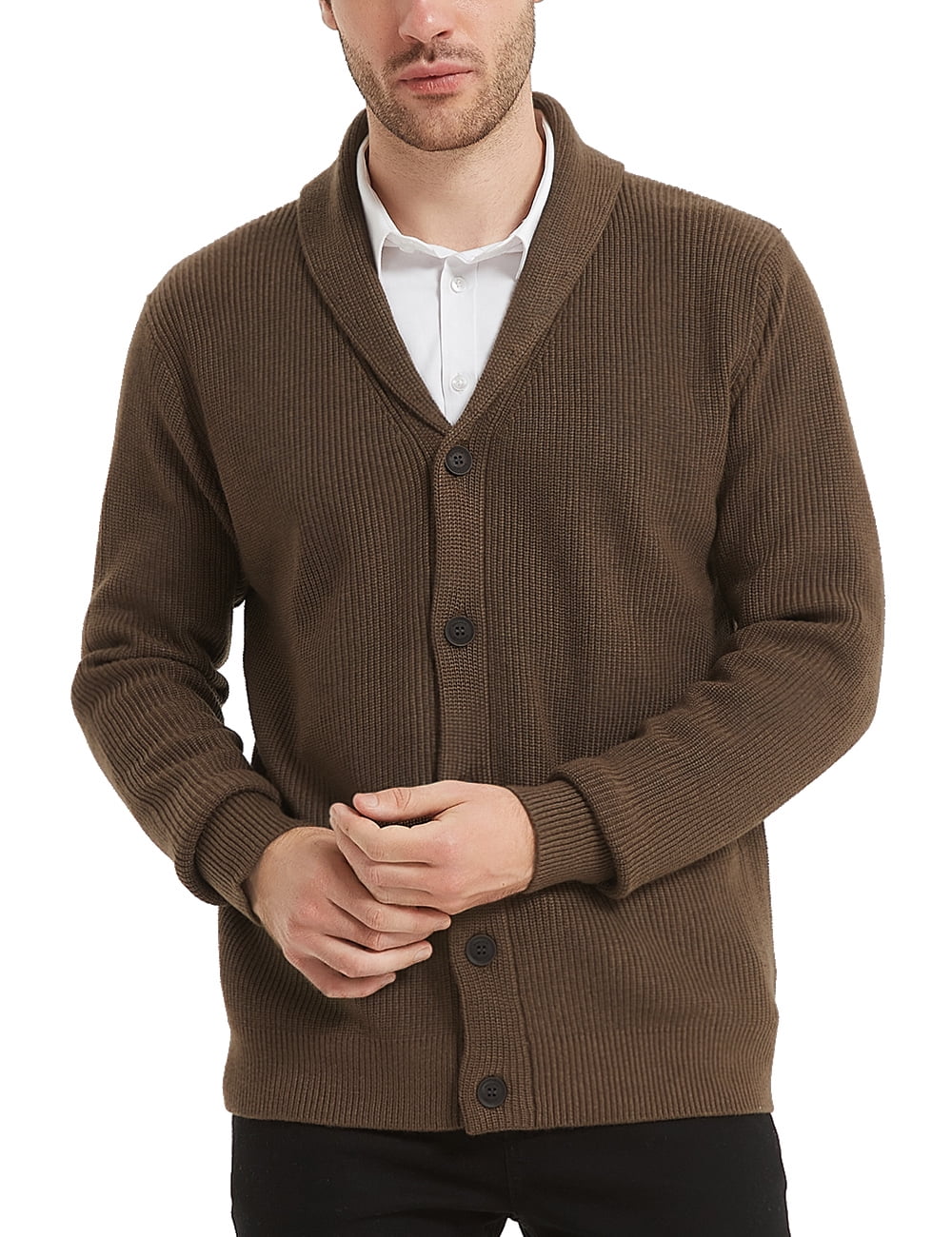 Kallspin Men's Wool Blend Shawl Collar Cardigan Sweater, Brown, 3X ...