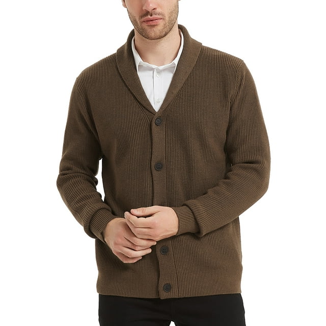 shawl collar button front cardigan sweater for men