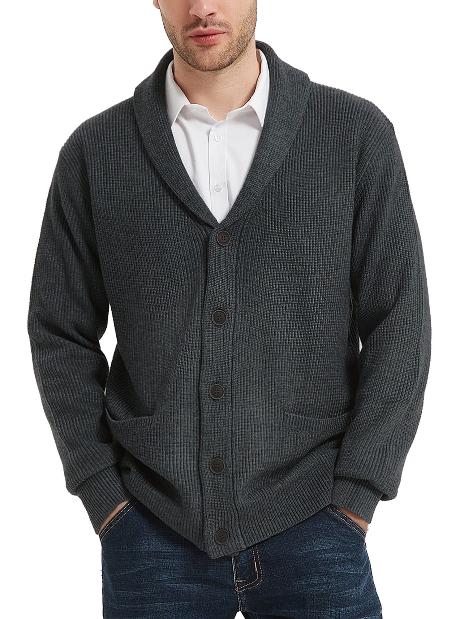 shawl collar button front cardigan sweater for men
