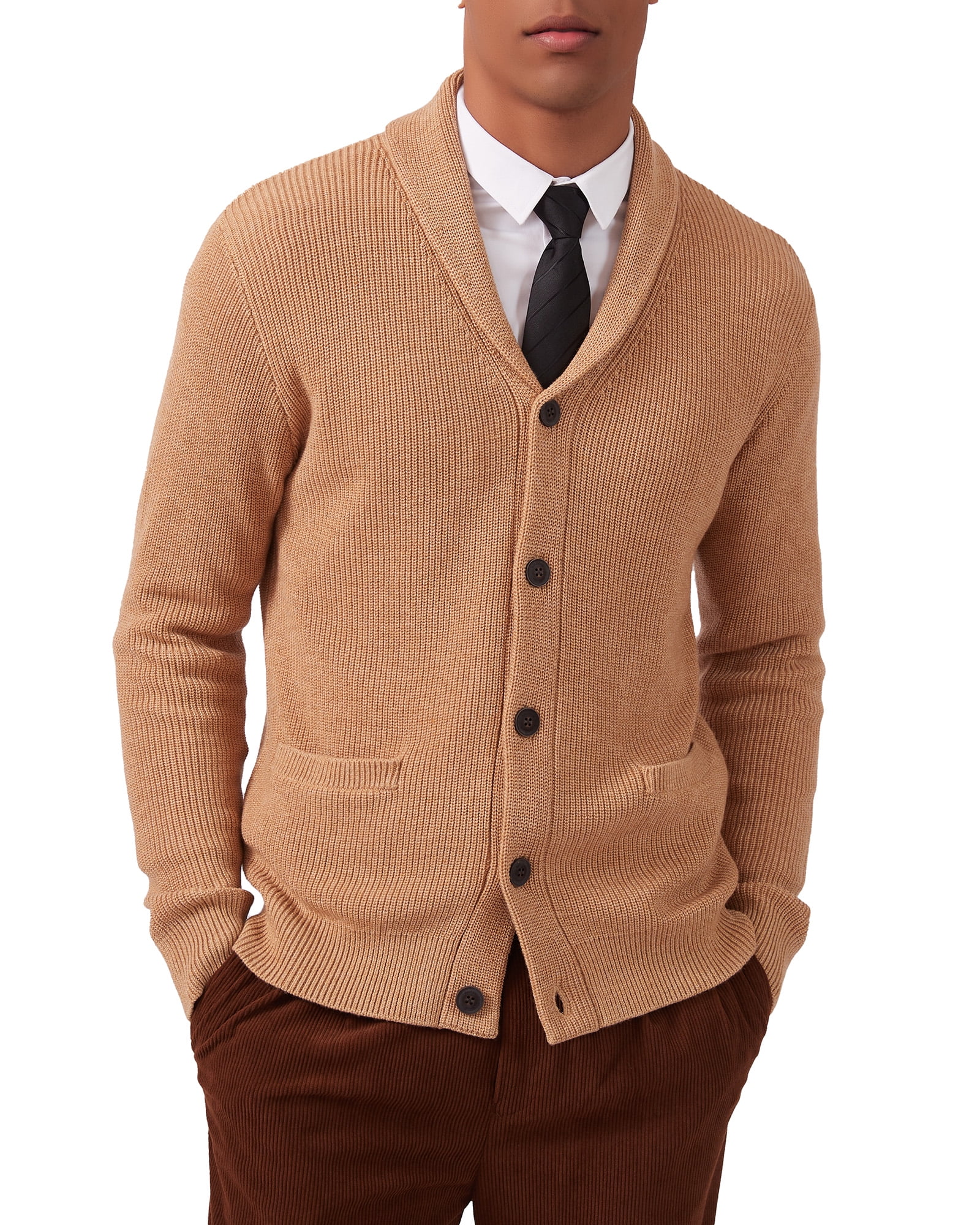 Kallspin Men's Wool Blend Shawl Collar Cardigan Sweater Button Down ...