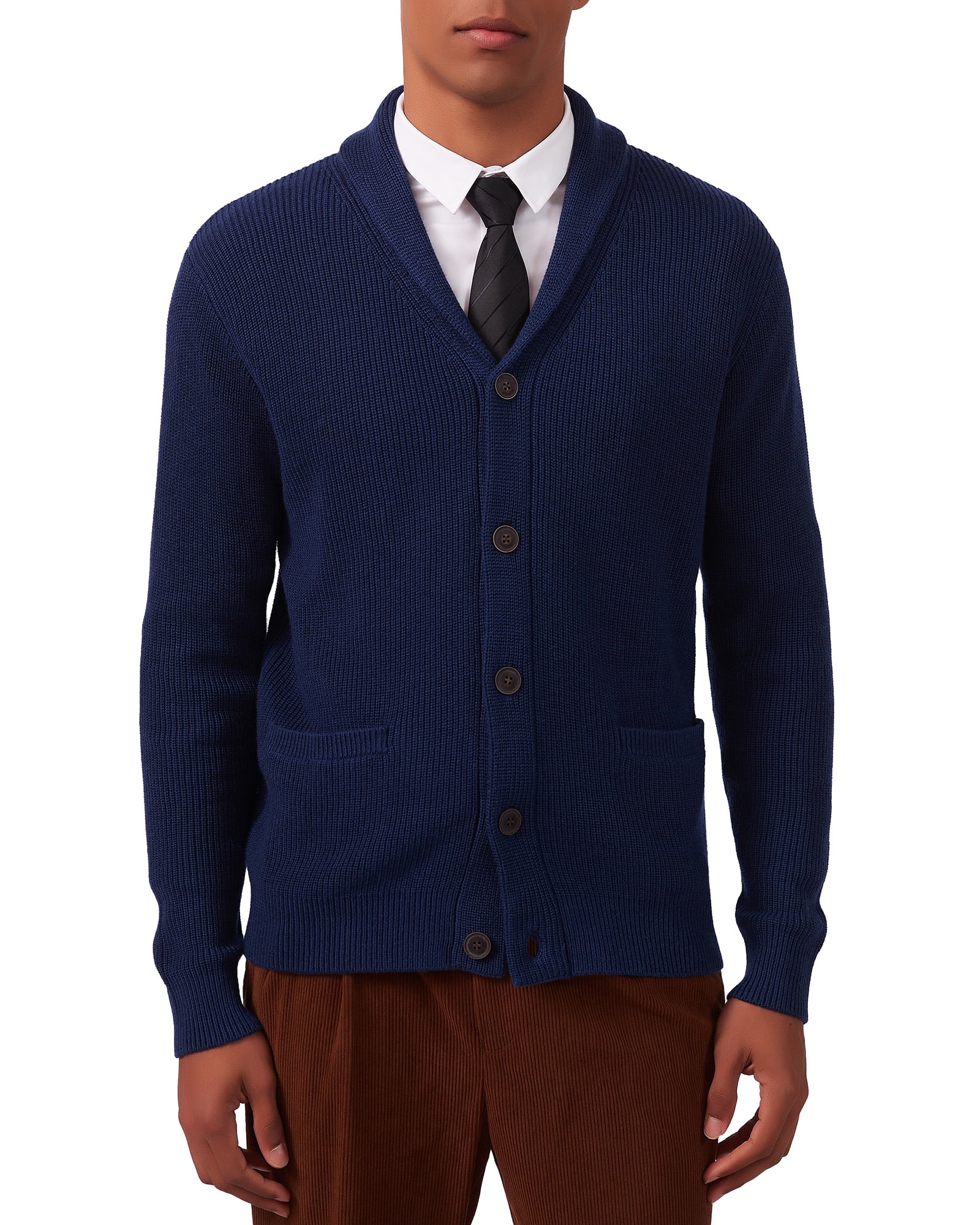 Nordisk Flair Men Cardigan Relaxed Knit Rolled Shawl Collar Button Front Patch Pockets