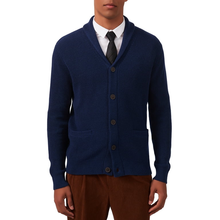 Kallspin Men's Wool Blend Shawl Collar Cardigan Sweater Button