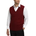 thumbnail image 1 of Kallspin Men's Wool Blend Sweater Vest Cable Knit V Neck Knitted Sleeveless Pullover(Burgundy Red,X-Large), 1 of 2