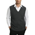 thumbnail image 1 of Kallspin Men's Wool Blend Sweater Vest Cable Knit V Neck Knitted Sleeveless Pullover(Charcoal,2X-Large), 1 of 7