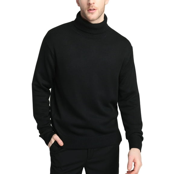 Kallspin Men's Wool Blend Turtle Neck Midweight Pullover Sweaters(Black,Medium)