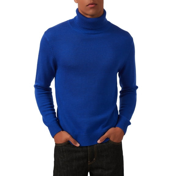 Kallspin Men’s Wool Blend Turtle Neck Midweight Pullover Sweaters(Royal Blue,3X-Large)