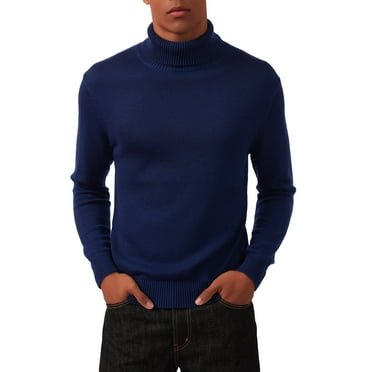 Kallspin Men's Wool Blend Turtleneck Pullover Sweater, Navy Blue, X-Large