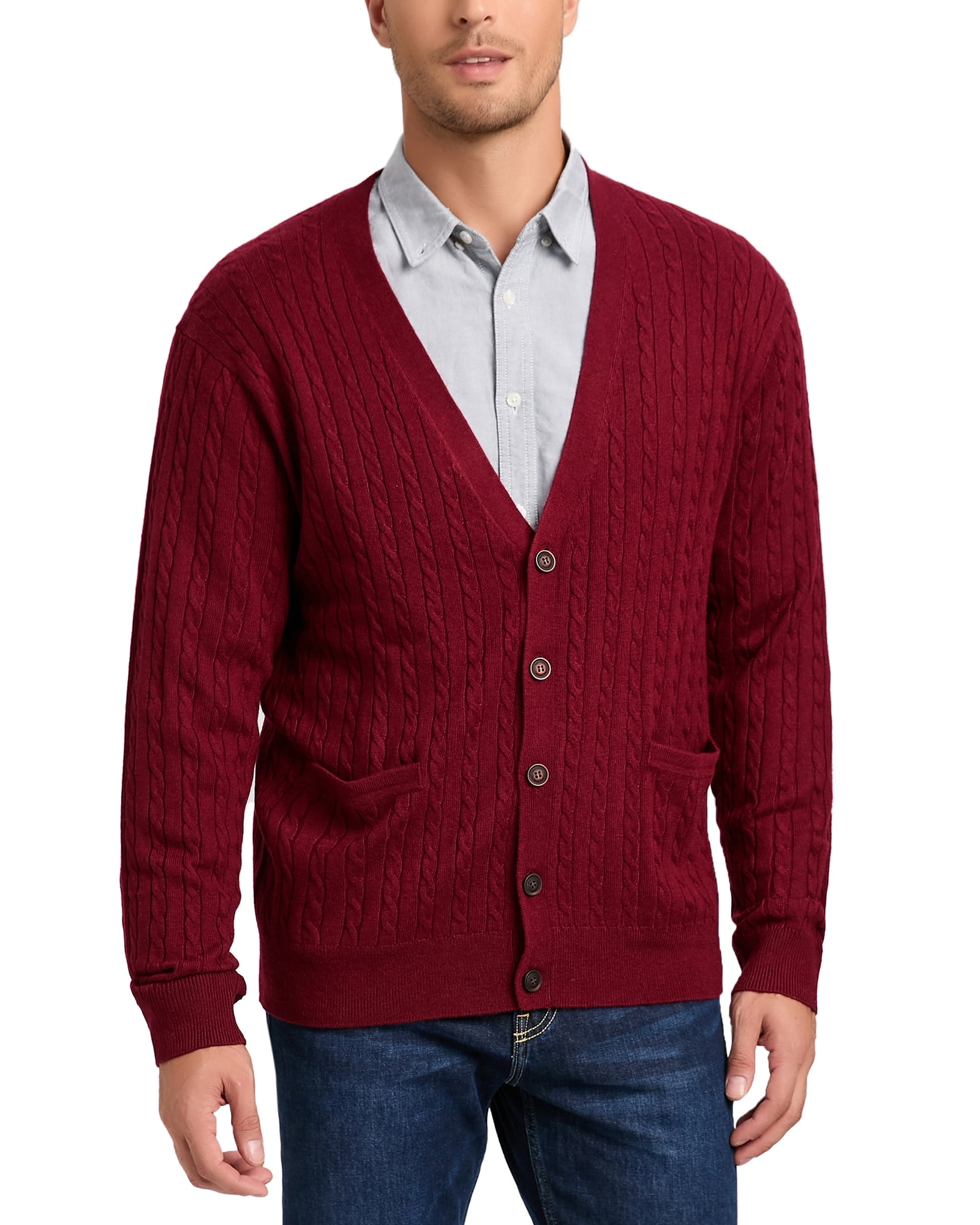 Men s Burgundy Wool Blend V Neck Cardigan Sweater Liberia Ubuy