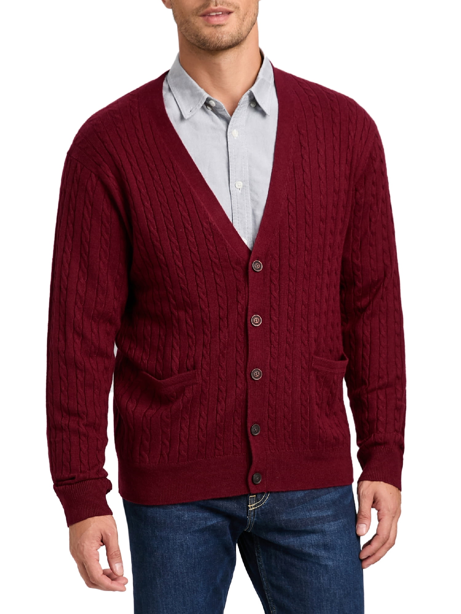 Kallspin Men’s Wool Blend VNeck CableKnit Cardigans Sweaters