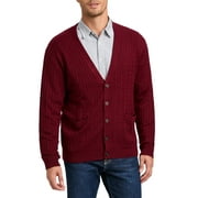 Kallspin Men’s Wool Blend V-Neck Cable-Knit Cardigans Sweaters (Burgundy, 2X-Large)