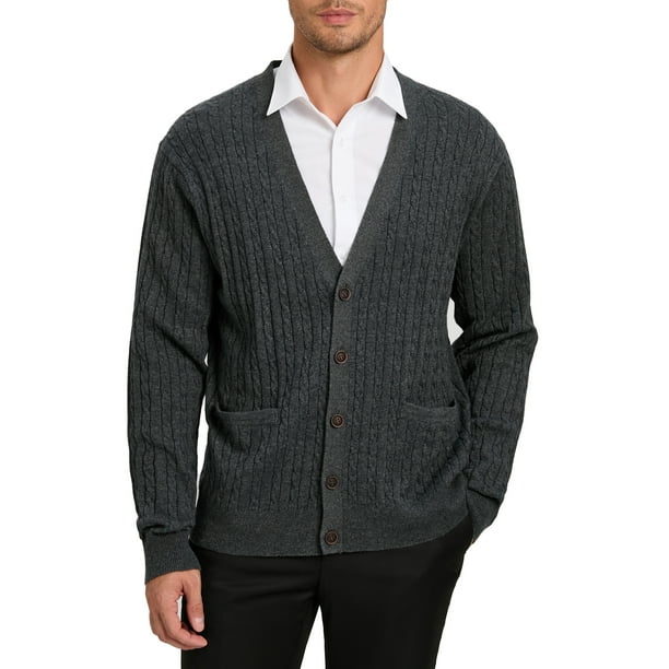 Kallspin Men’s Wool Blend V-Neck Cable-Knit Cardigans Sweaters ...