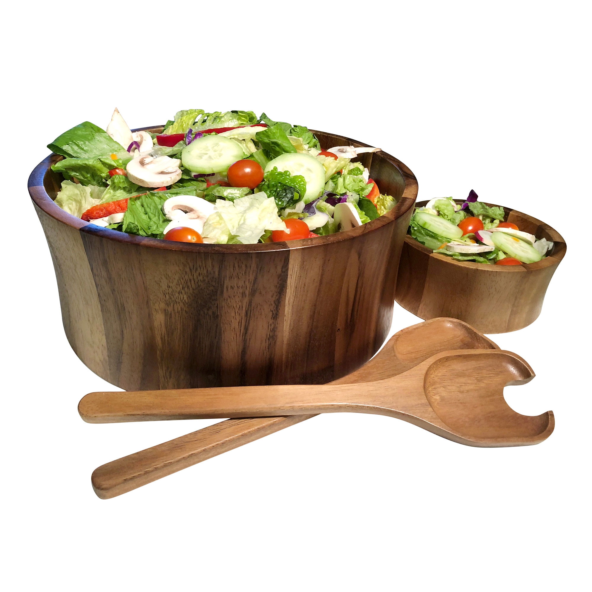 Large Acacia Wood Salad Bowl with Servers