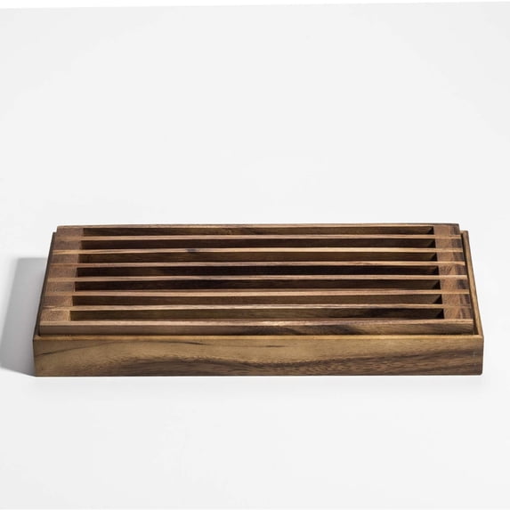 Kalmar Home 3-in-1 Tray and Bread Crumb Catcher Brown Solid Acacia Wood Trivets