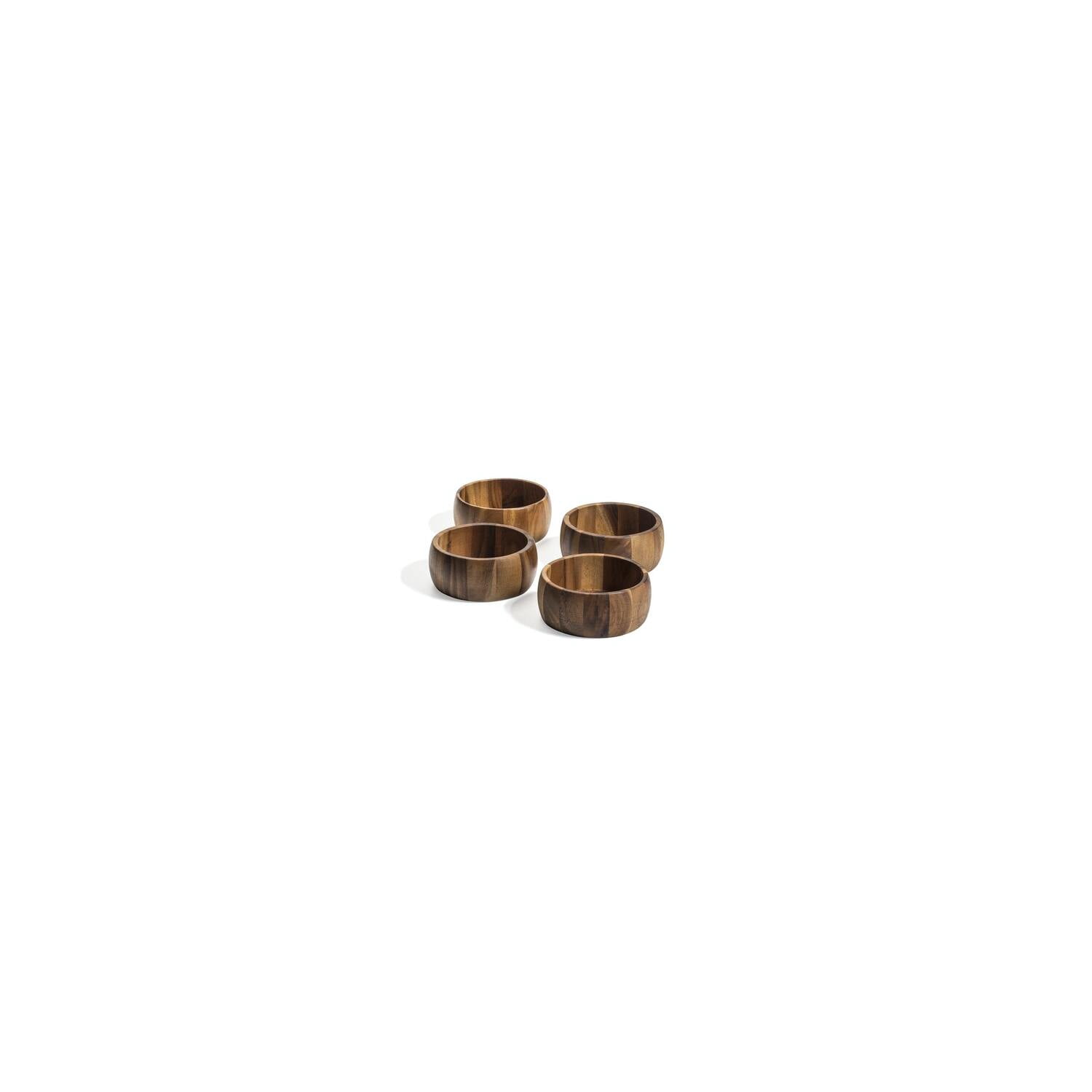 Kalmar Home 4-Piece Acacia Wood Salad Bowl Set - 6-Inch Ribbed Individual Bowls For Fruits, Nuts & Snacks