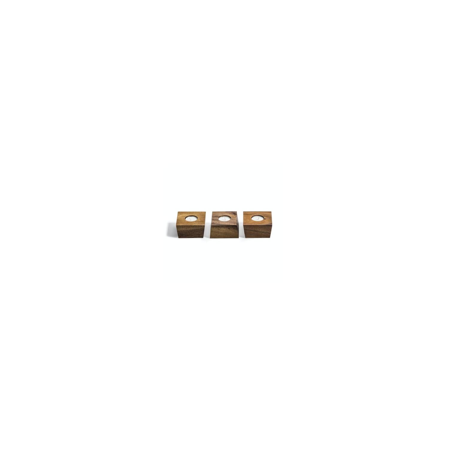 Kalmar Trio Acacia Wood Tealight Candle Holders Set