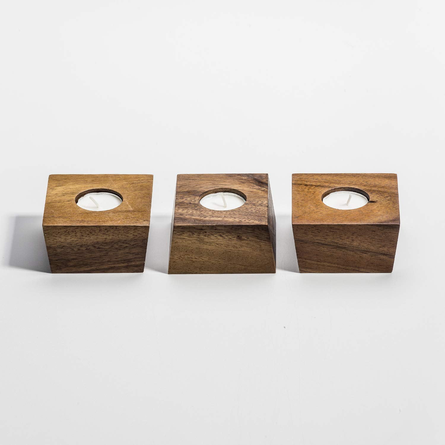 Kalmar Trio Acacia Wood Tealight Candle Holders Set