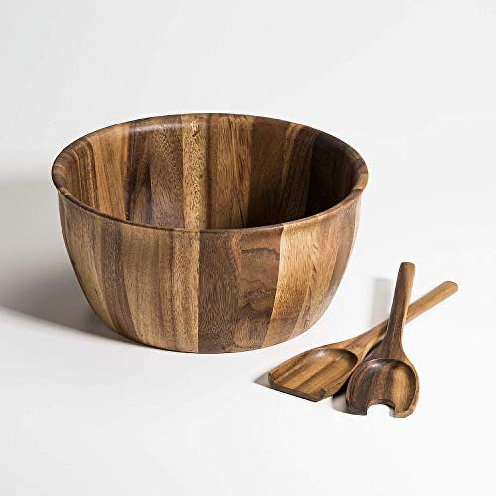 Extra Large Acacia Wood Salad Bowl with Servers