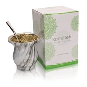 Kalmateh Innovative Yerba Mate Gourd- Modern 9 oz Mate Cup- Double Walled 18/8 Stainless Steel - Includes Bombilla and Cleaning Brush Marble