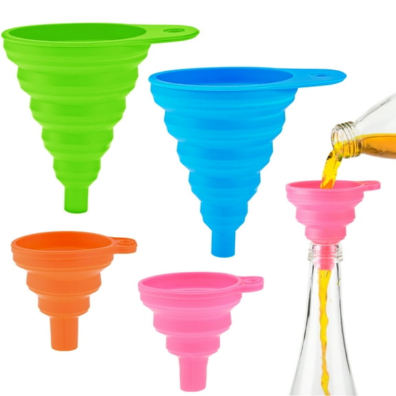 HEQUSIGNS 4Pcs Silicone Collapsible Funnels, Large/Medium Kitchen Funnel for Transferring Liquid, Oil, Jam and Solid Bean