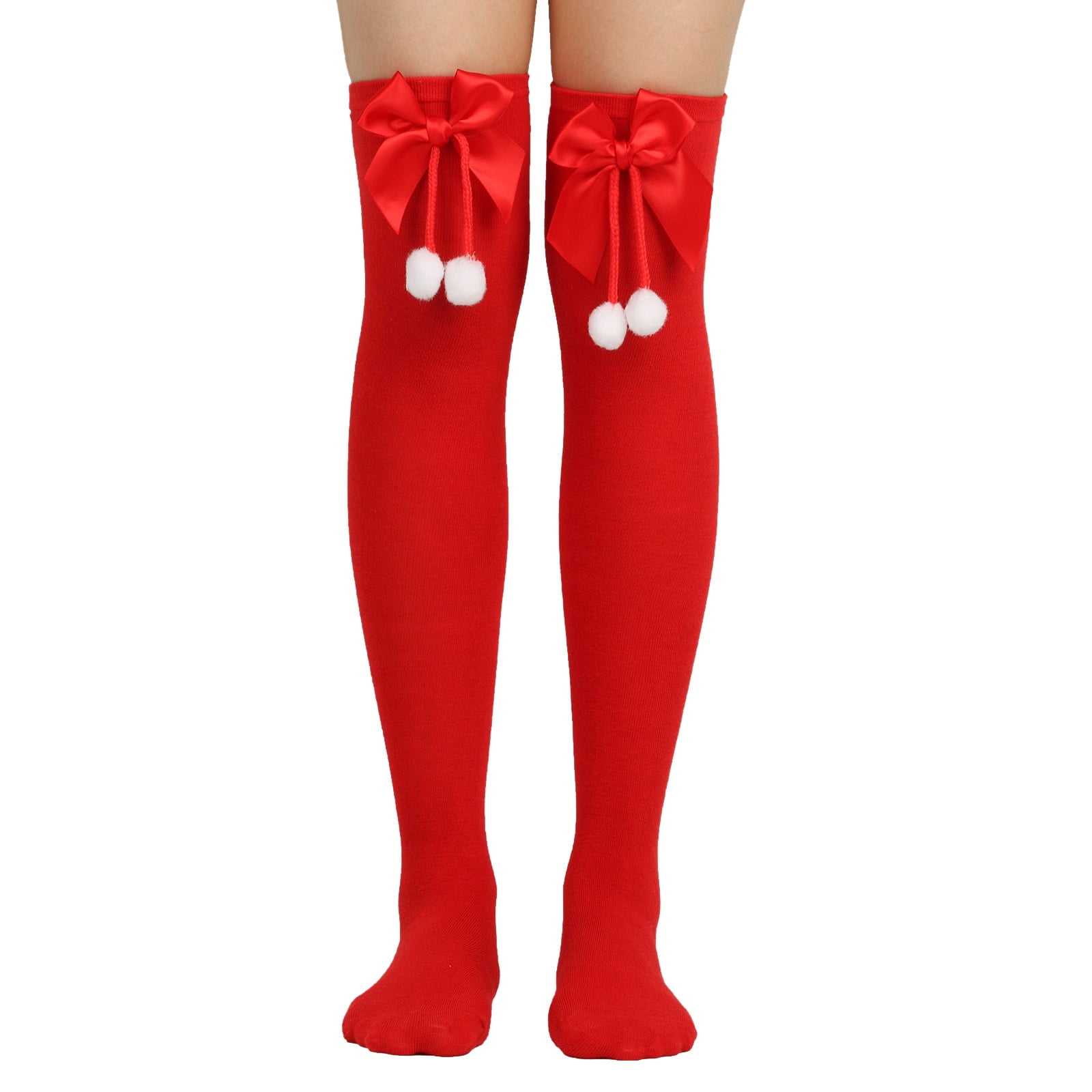Kaloaede Christmas Bow Hairball Thigh High Long Stockings Over Knee