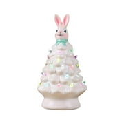 Kaloaede Pink Bunny Tree Easter Decorations for Spring Home Bedroom Office Decor Tabletop Resin Rabbit Tree
