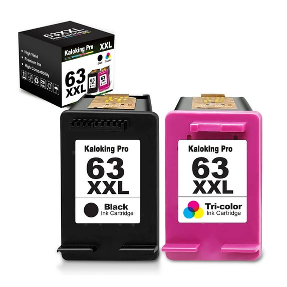 Kaloking Pro (1 Black, 1 Tri-Color) Ink Cartridge Replacement for 63 XL 63XL 63XXL 63 XXL for Envy 4520 4512 4516 Officejet 5252 5255 5258 4650 3830 Deskjet 2132 3630 3632 3634