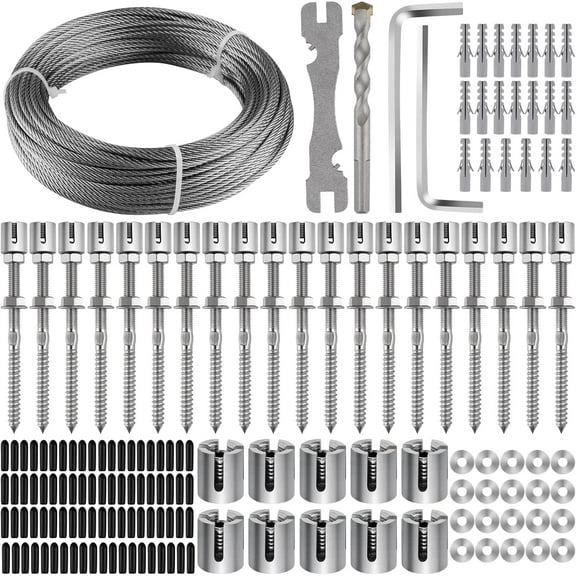 Kalolary 100FT Stainless Steel Garden Trellis Kit for Climbing Plants – Heavy Duty Wall-Mounted Wire Ropes System for Vines & Outdoor Wall Decoration