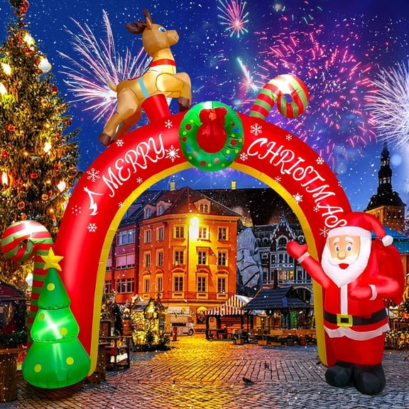 Kalolary 10FT Christmas Inflatable Decoration with Build-in LEDs, Blow Up Yard Santa Claus Decoration Christmas Archway Inflatables Decorations for Party Indoor, Outdoor, Lawn, Garden Decor