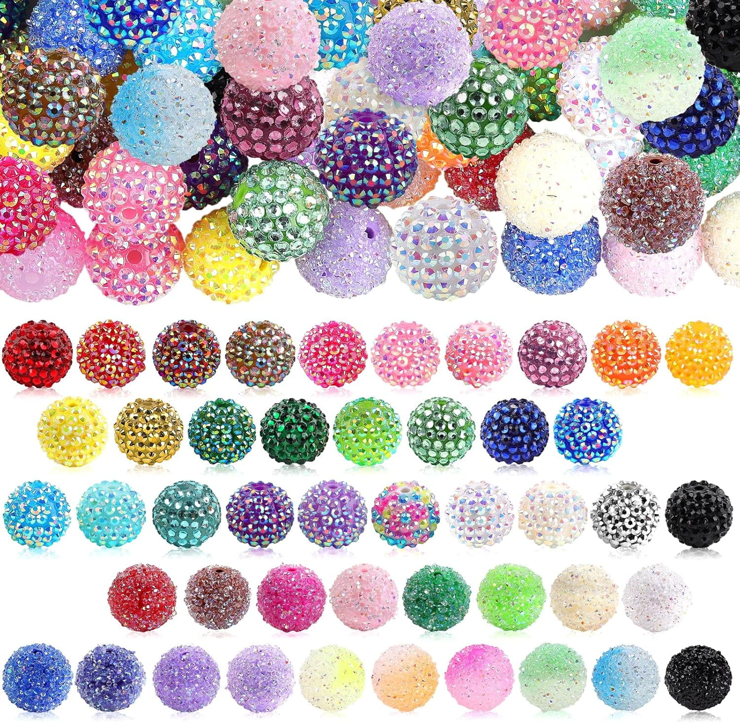 Kalolary 120PCS 20mm Multicolor Resin Rhinestone Pave Disco Ball Beads - Sparkly Round Crystal Bubblegum Beads for Jewelry Making & DIY Crafts