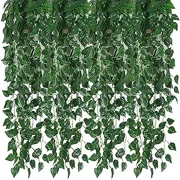 Kalolary 176 Ft 24 Strands Artificial Ivy Garland Leaf Vines Plants Greenery, Hanging Fake Plants, for Wedding Backdrop Arch Wall Jungle Party Table Office Decor (Scindapsus)