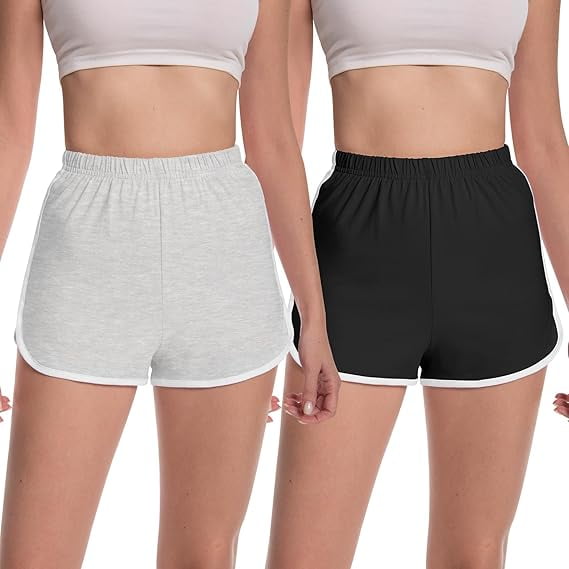 Kalolary 2 Pack Women's Running Shorts Cotton Lounge Summer Athletic Gym Sweat Cycling Hiking Sports Dolphin Shorts