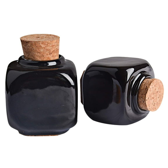 Kalolary 2 Pcs Porcelain Dappen Dish with Soft Wooden Cap, Porcelain Dappen Cup Porcelain Nail Art Dappen Dish Acrylic Liquid Powder Container Holder Nail Art Tools(Black)